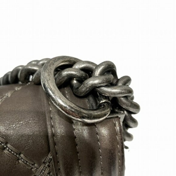 CHANEL Boy Bronze Bag Shoulder Lambskin Leather Ruthenium Metal Medium Size ⭐ - Picture 9 of 9